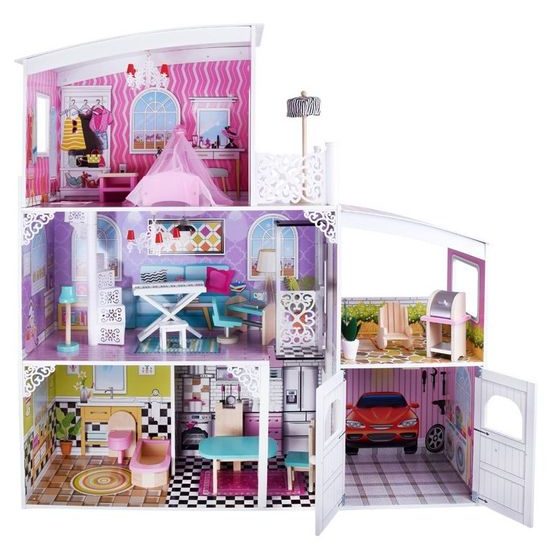 Dřevěný XXL domeček pro panenky s garáží rezidence Melinda