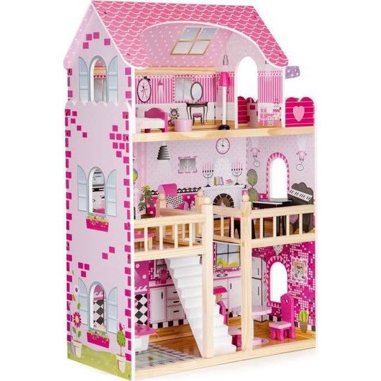 Ecotoys dřevěný domeček pro panenky s LED osvětlením Maryland