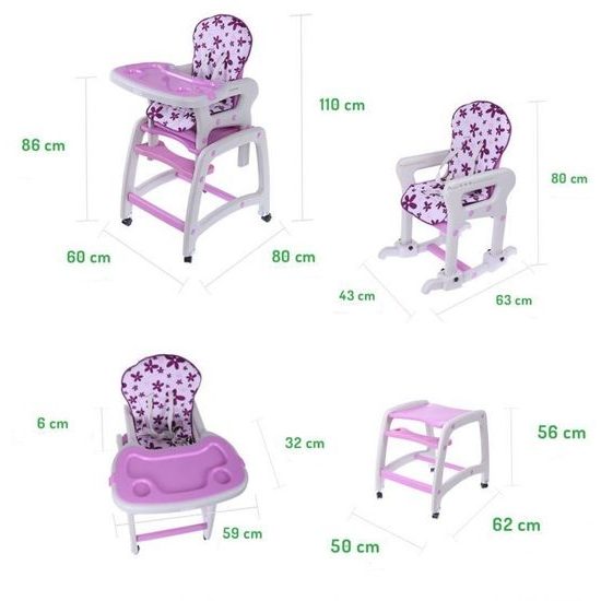 Ecotoys jídelní židlička s houpačkou 3v1 fialová