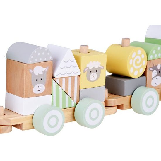 Dřevěná lokomotiva s vagóny a kostkami 22 dílků