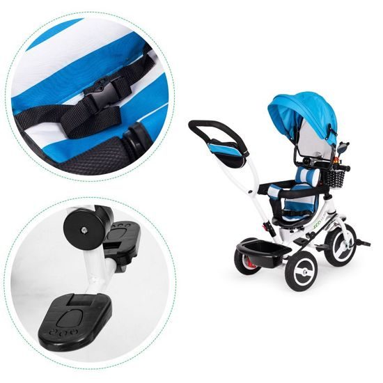 Ecotoys dětská tříkolka s otočným sedadlem modrá - gumová kola