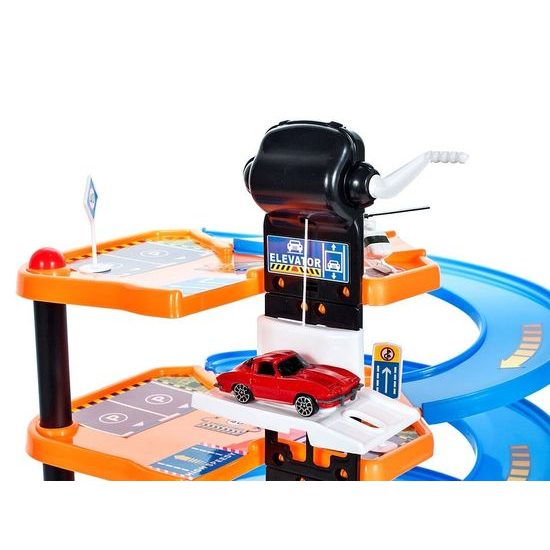 Parkovací garáž s výtahem, helikoptérou a 4 autíčky Driveway