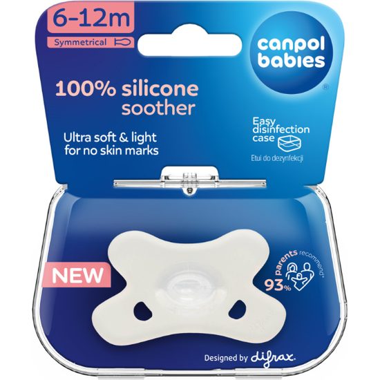 CANPOL babies Dudlík 100% silikonový symetrický 6-12m 1ks bílý
