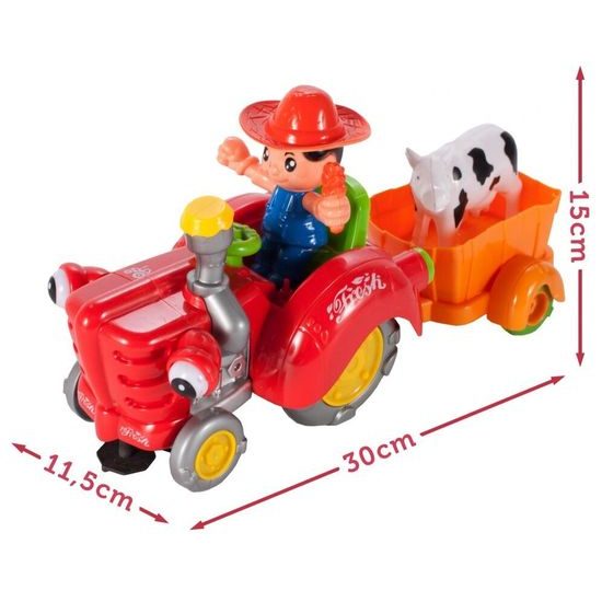 Veselý traktor pro nejmenší se světly a zvuky Cartoon Tractor červený