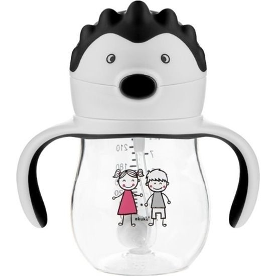 Akuku Dětská kouzelná láhev s brčkem a závažím šedá, 250 ml