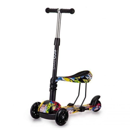 Ecotoys dětská koloběžka se sedátkem a svítícími koly Graffiti černo-žlutá