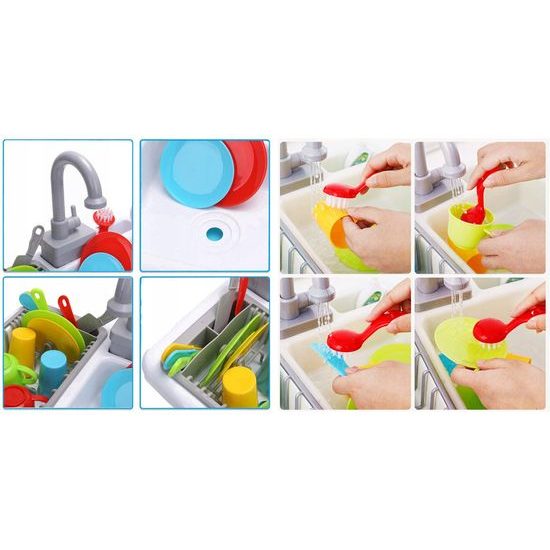 Dětský dřez s tekoucí vodou a nádobím Wash Up