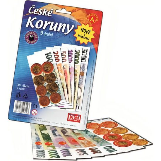 České koruny peníze + mince do hry