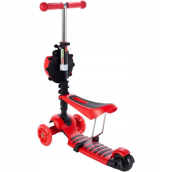 Dětská koloběžka Bedrunka čevená se sedátkem a svítícími koly