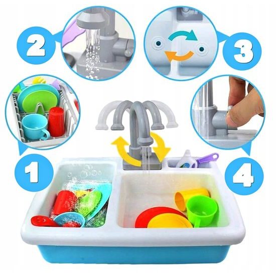 Dětský dřez s tekoucí vodou a nádobím Wash Up