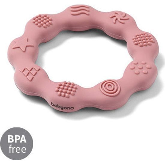Silikonový kroužek na kousání růžový