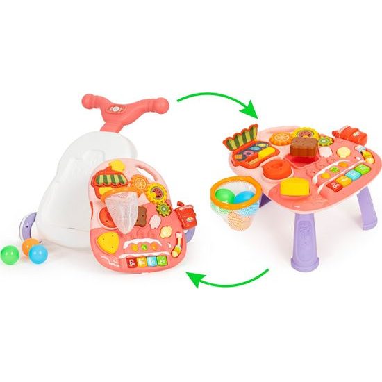 Haunger chodítko 2v1 s hracím stolečkem a košíkovou Active Table - růžové