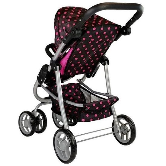 Alice kombinovaný kočárek pro panenky 3v1 - 9662M černý s puntíkama