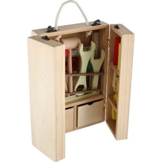 Nářadí s doplňky v dřevěném kufříku