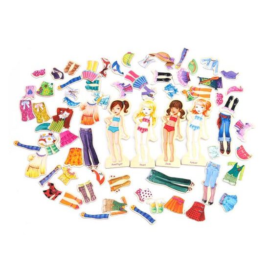 Dřevěná magnetická ukládačka se 4 modelkami Fashion Dress-Up