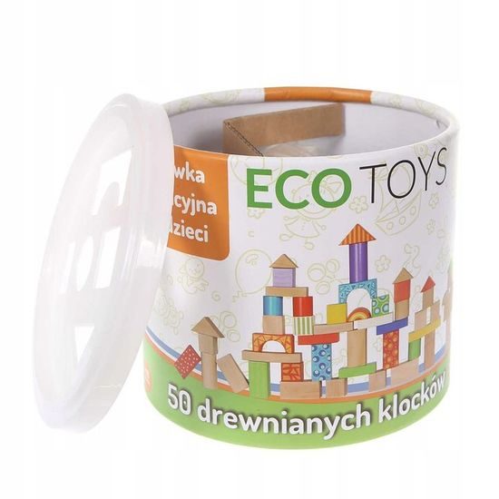 Ecotoys sada dřevěných kostek 50 ks v boxu