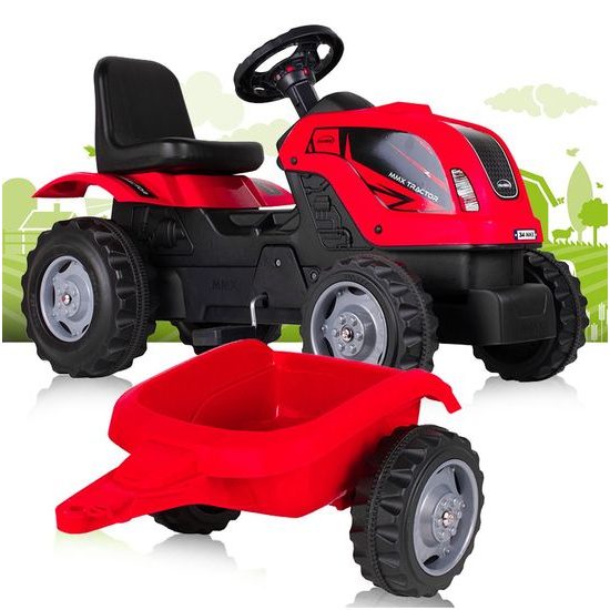 Dětský šlapací traktor s vlečkou Max červený