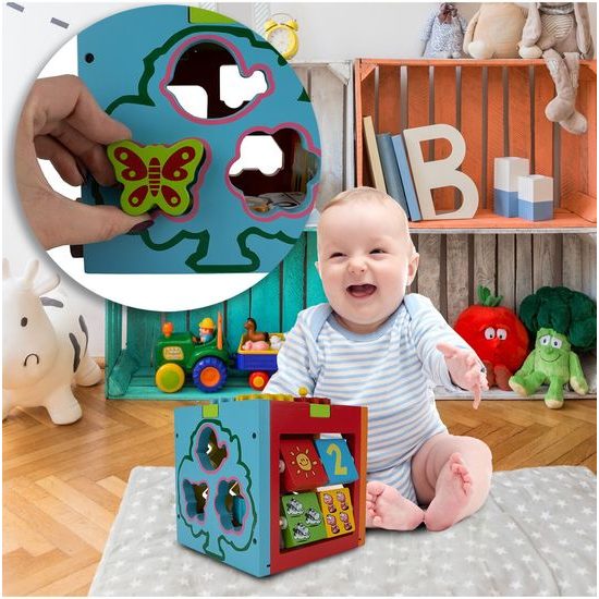 Dřevěná edukační kostka s autíčky 5v1