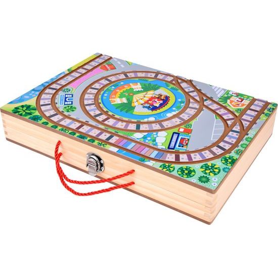 Dřevěná vláčkodráha MĚSTO + kufřík 89 ks