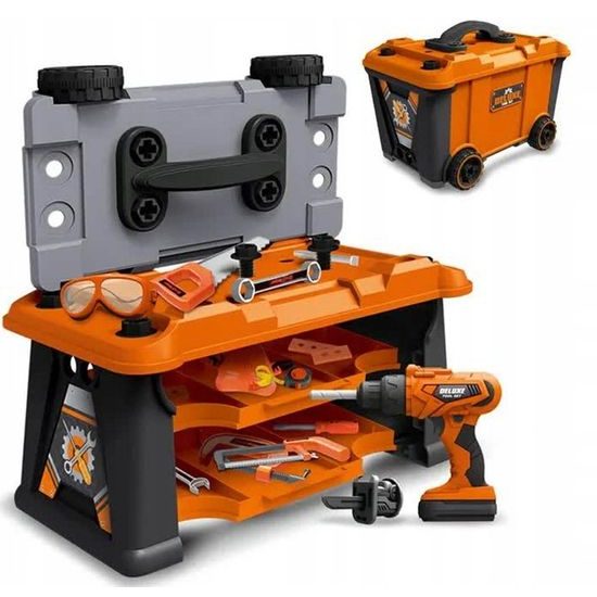 Dětská pracovní dílna s vrtačkou na baterie v kufříku s kolečky