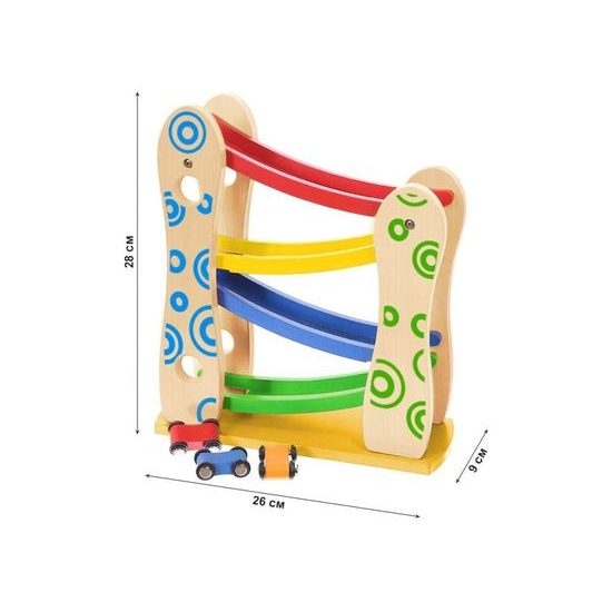 Ecotoys dřevěná skluzavka se 3 autíčky