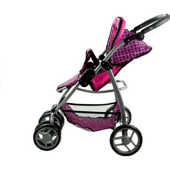 Alice velký sportovní kočárek pro panenky 3v1 - 9662 černo - růžový vzor