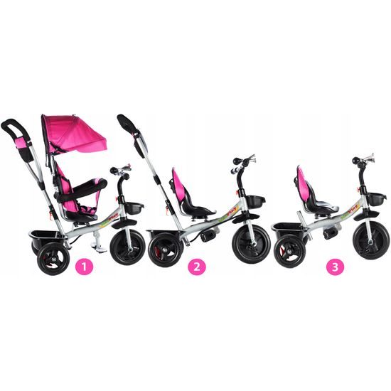 Dětská tříkolka 3v1 s otočným sedadlem S360 růžová