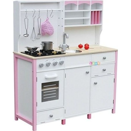 Dětská dřevěná kuchyňka růžovo-bílá