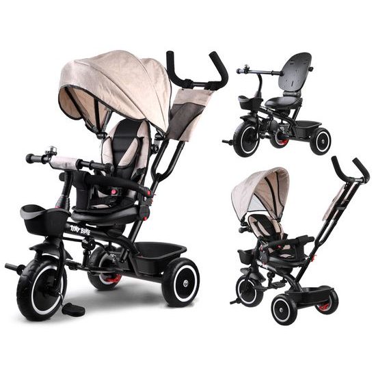 VYZKOUŠENO Dětská tříkolka Tiny Bike s otočným sedadlem 3v1 béžová