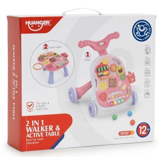 Haunger chodítko 2v1 s hracím stolečkem a košíkovou Active Table - růžové