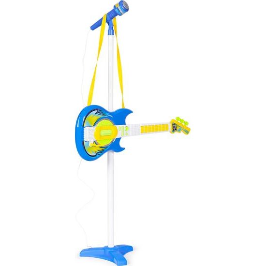 Dětská elektronická kytara se stativem a mikrofonem Guitar Micset - modrá