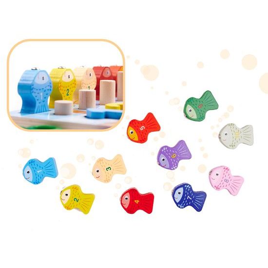 Dřevěné rybičky a číslice na lovení na magnet 3v1 Wooden Alphabet
