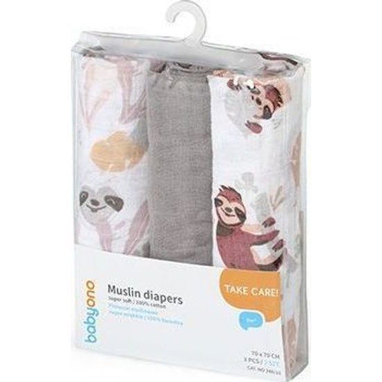 Mušelínové pleny, 3ks, Lenochod, šedé