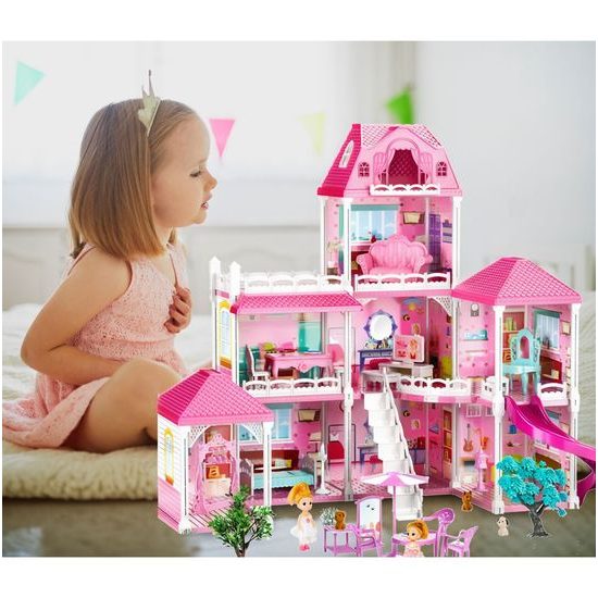 XXL domeček pro panenky Luxury Villa s příslušenstvím + 2 panenky