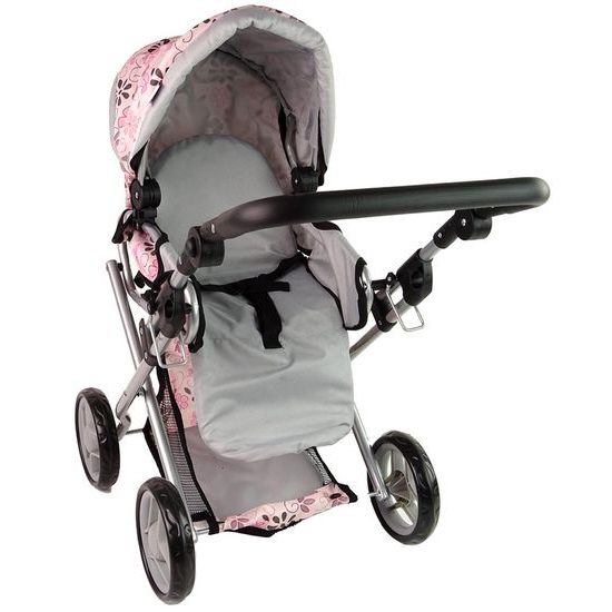 Alice kočárek pro panenky 9346 kombinovaný růžový s kytičkami