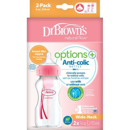 Dr.Brown´s Láhev antikolik Options+ široké hrdlo 2x270ml plast růžová