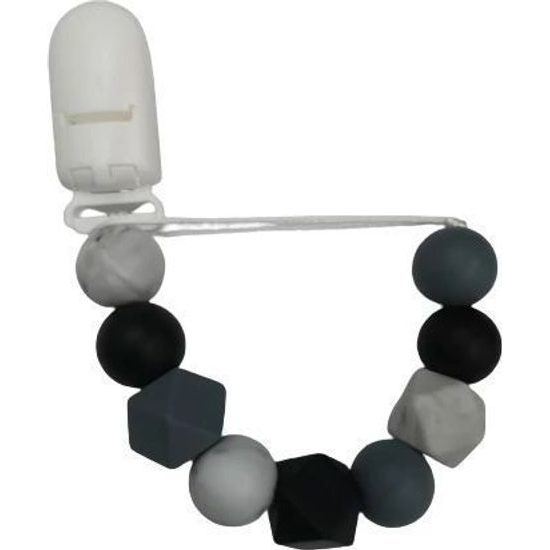 Dřevěný přívěsek na dudlík - šedá/černá, korálky