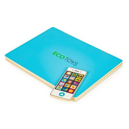 Ecotoys dřevěný notebook s magnetickým monitorem modrý