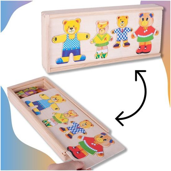Dřevěná ukládačka s medvídky Bear Dresses