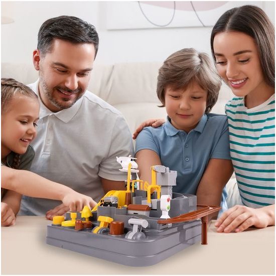 Interaktivní dětská dráha se 2 autíčky a helikoptérou Engineering Adventure