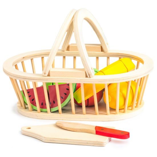 Ecotoys sada dřevěné ovoce v košíku
