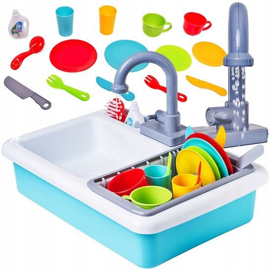 Dětský dřez s tekoucí vodou a nádobím Wash Up