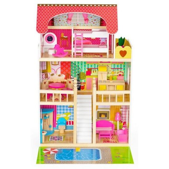 Ecotoys dřevěný domeček pro panenky s LED osvětlením rezidence Florence