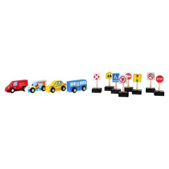 Majlo Toys sestava dřevěných autíček a dopravních značek 12 kusů