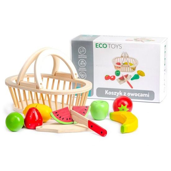 Ecotoys sada dřevěné ovoce v košíku