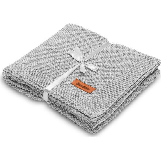 Sensillo dětská deka do kočárku pletená 100% bavlna šedá