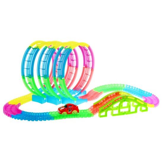 Svítící autodráha s autíčkem na baterie 145 dílků Twister Tracks