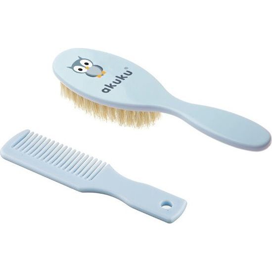 Kartáček a hřebínek s přírodním vlasem Akuku modrý