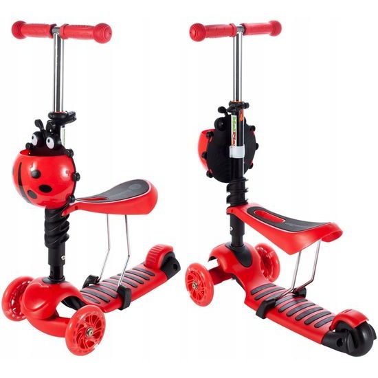 Dětská koloběžka Bedrunka čevená se sedátkem a svítícími koly