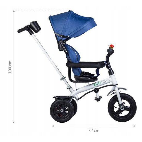 Ecotoys dětská tříkolka se stříškou modrá - nafukovací kola
